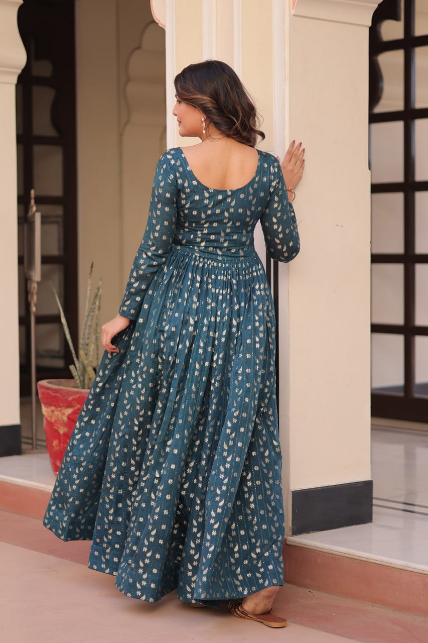Women's Festive Berry Purple Printed Anarkali Gown with Intricate Zari Work & Embellished Yoke – Perfect for Traditional & Celebration Wear - Image 8