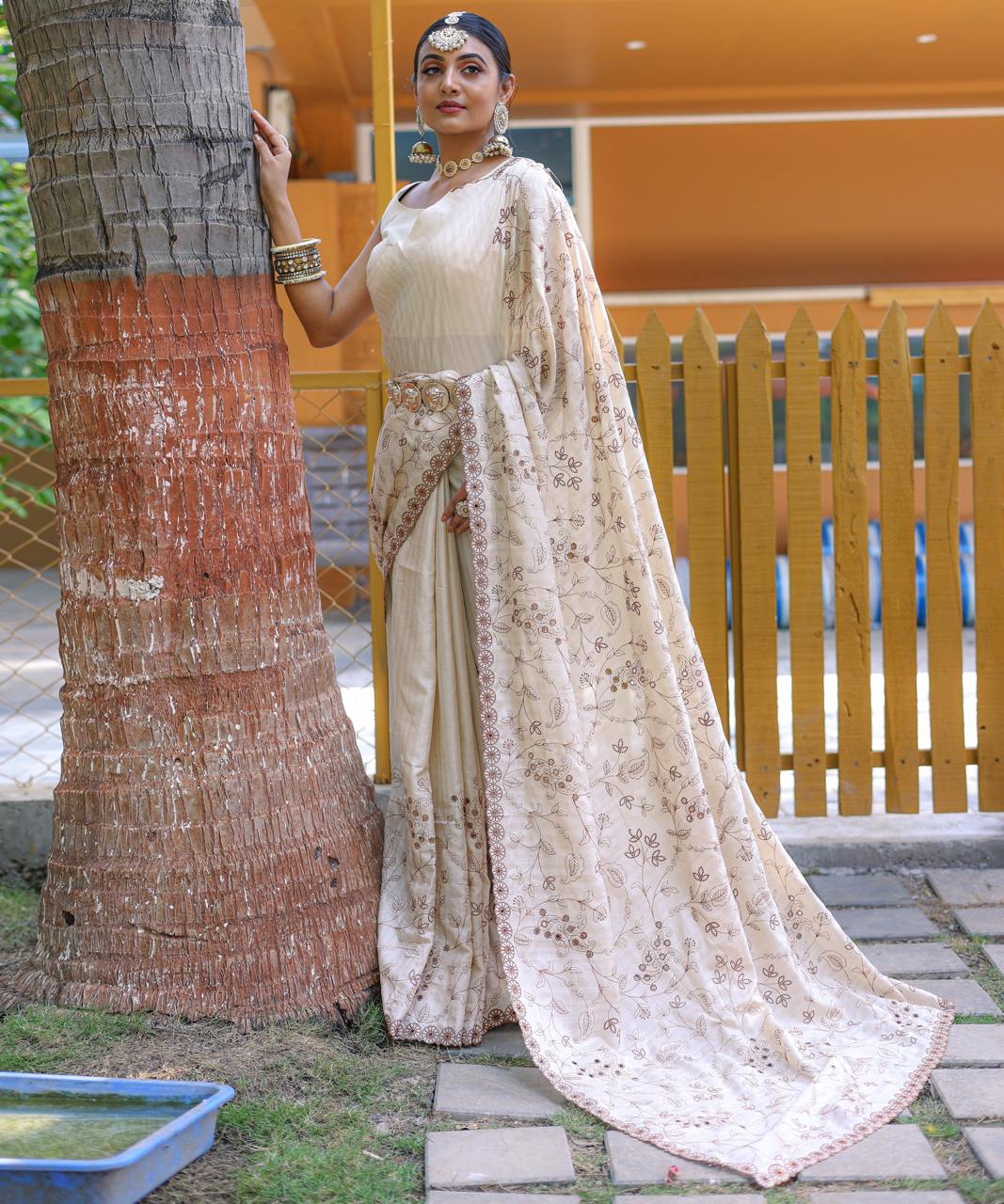 Women's Royal Prussian Blue Georgette Saree with Intricate Silver Thread & Mirror Work Embroidery – Perfect for Festive & Wedding Celebrations - Image 28